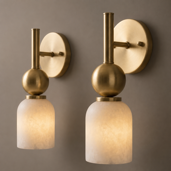 Natural Alabaster Wall Sconce — Raw Brass