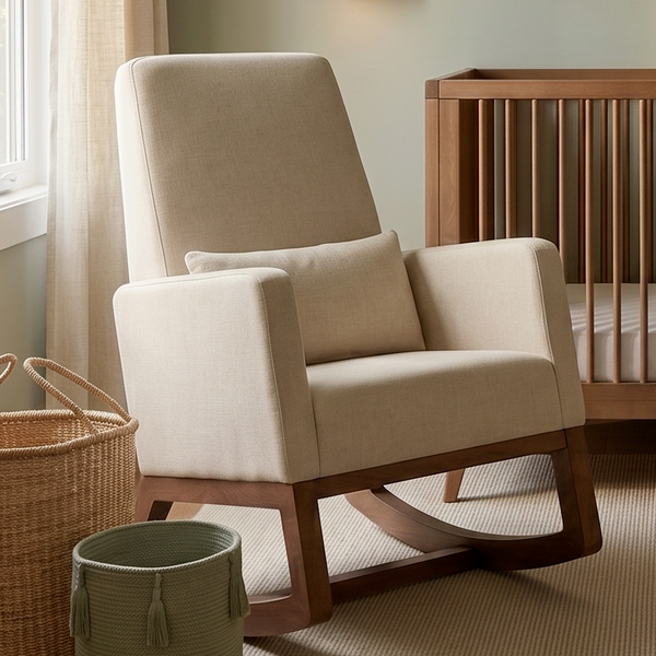 Joya Rocker — Beach Brushed Cotton-Linen, Walnut Base