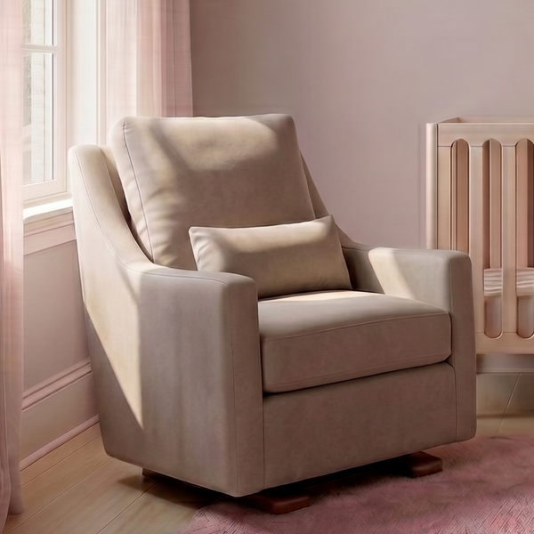 Vera Glider — Oatmeal Italian Wool, Walnut Base