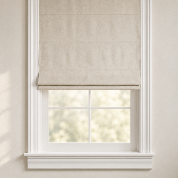 Belgian Flax Linen Roman Shade — Flat, Natural & Privacy